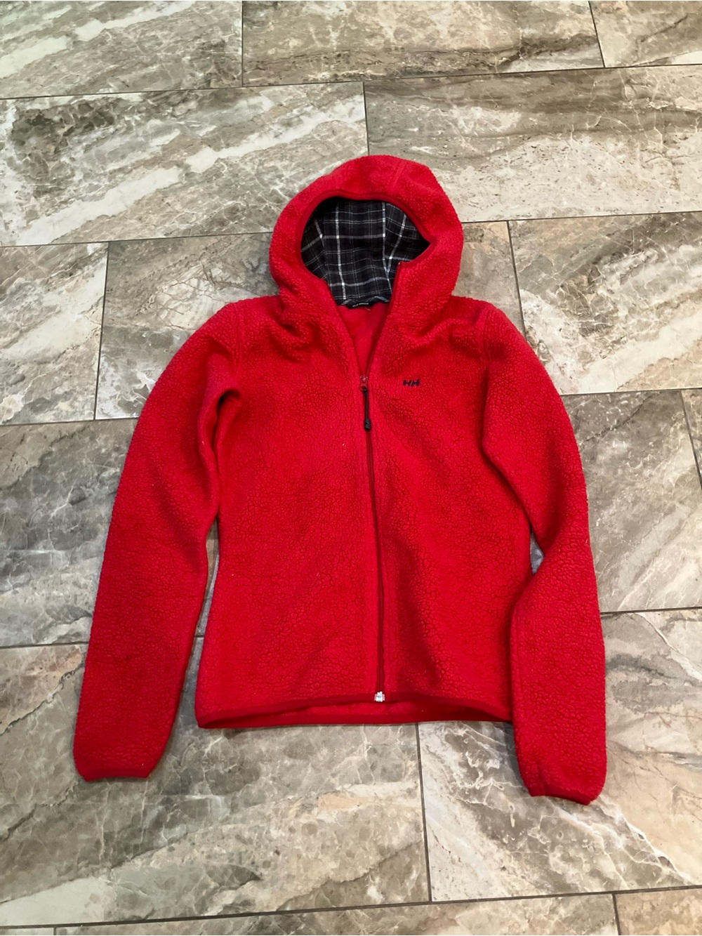 Helly Hansen Teddy Bear Fleece Hooded Zip-Up Jacket in black with Diamond Patter